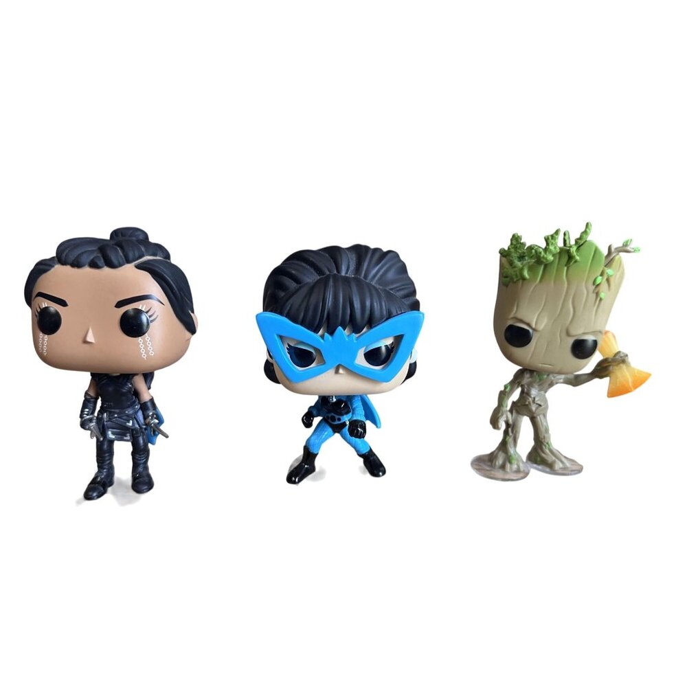 Funko Pop Set of 3 Loose Figures Black Widow Valkyrie & Groot Bobbleheads GC